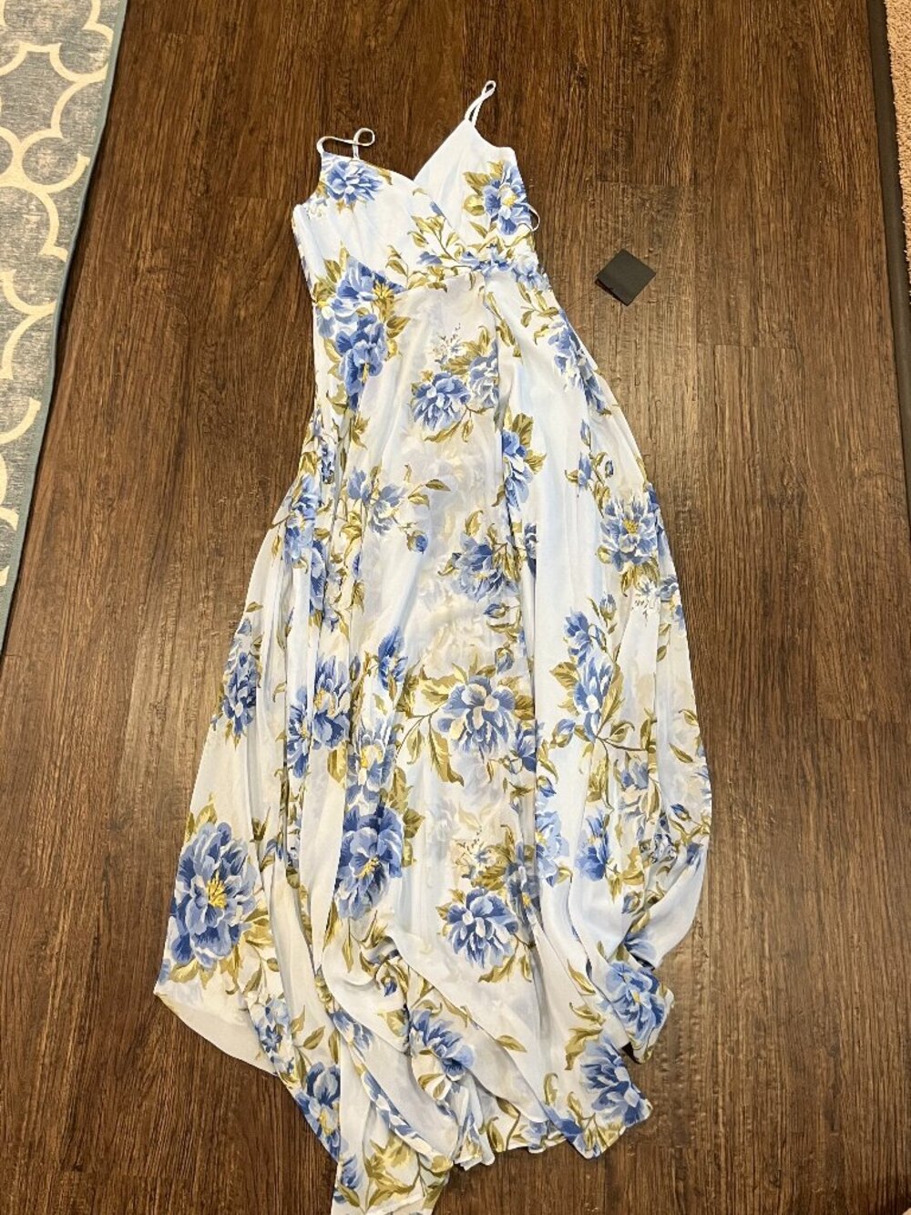 Floral blue floor length Lulus dress